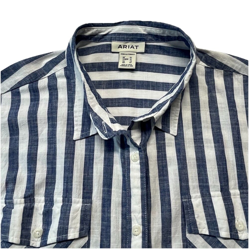 Ariat Womens Shirt XL Blue Stripe Casual Baggy Button Down L/S Western Workwear